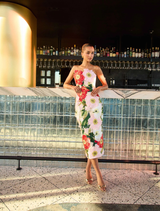 Solara Strapless Midi Dress - Red/Pink Multi