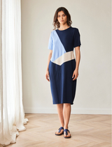 3 Tone Linen Dress - Blue