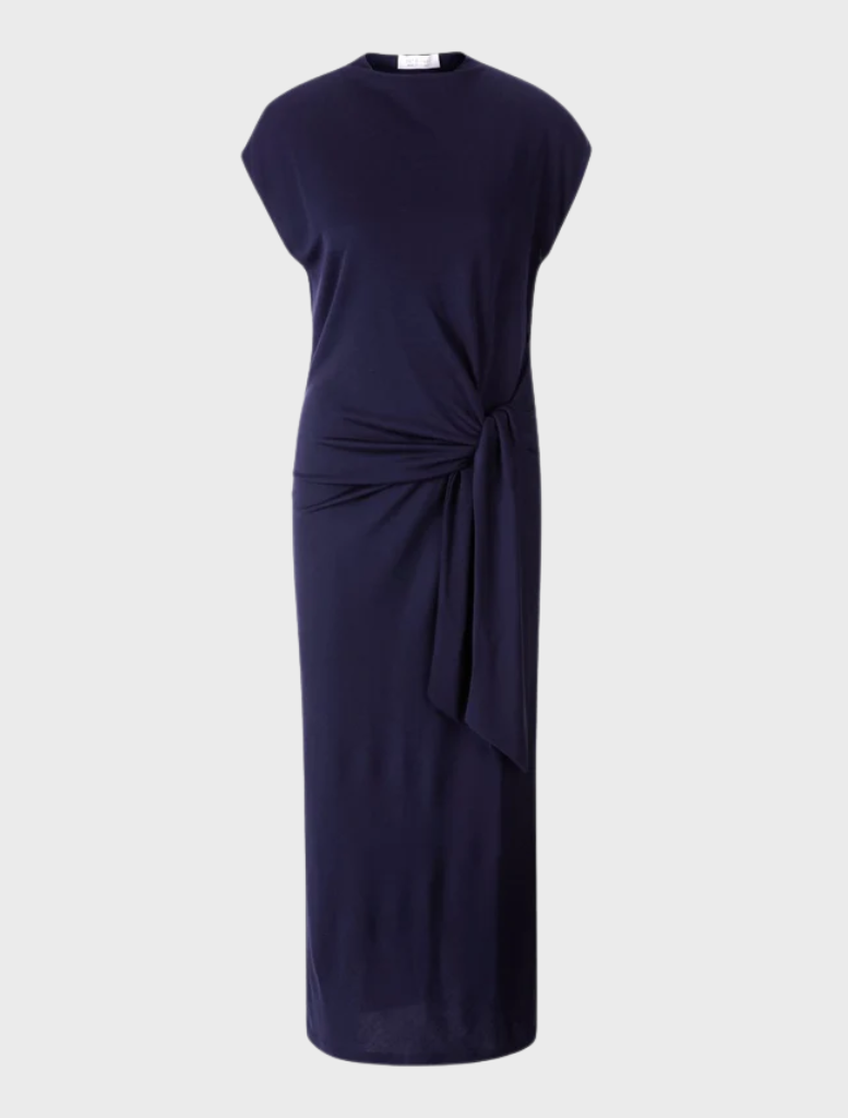 Midi Dress With Side Draping - Midnight Blue