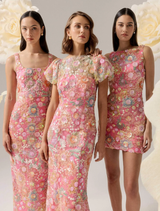 Nathalie Puff Sleeve Gown - Pink Floral