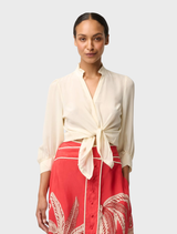 Chloe 100% Silk Criss Cross Cuffed Shirt - Cloud