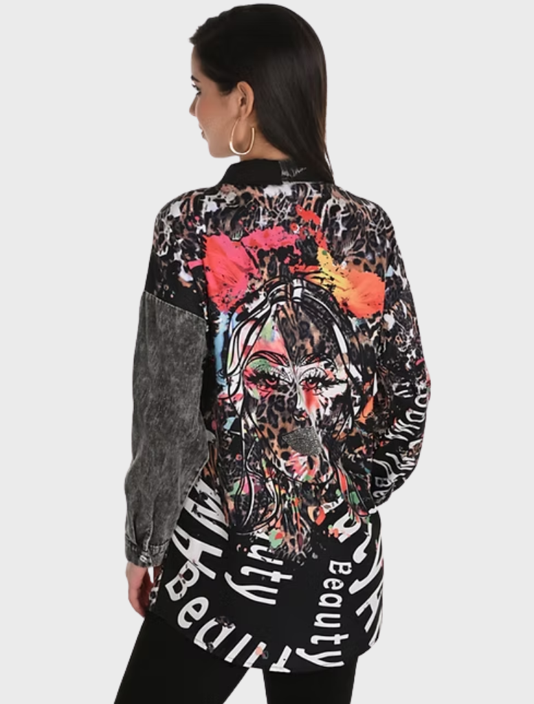 Woven Top - Black/Cheetah