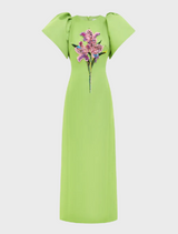 Lucinda Embellished Maxi Dress - Lily Print in Parakeet