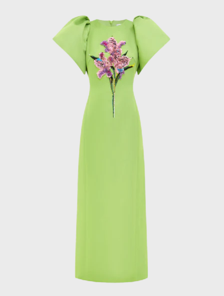 Lucinda Embellished Maxi Dress - Lily Print in Parakeet