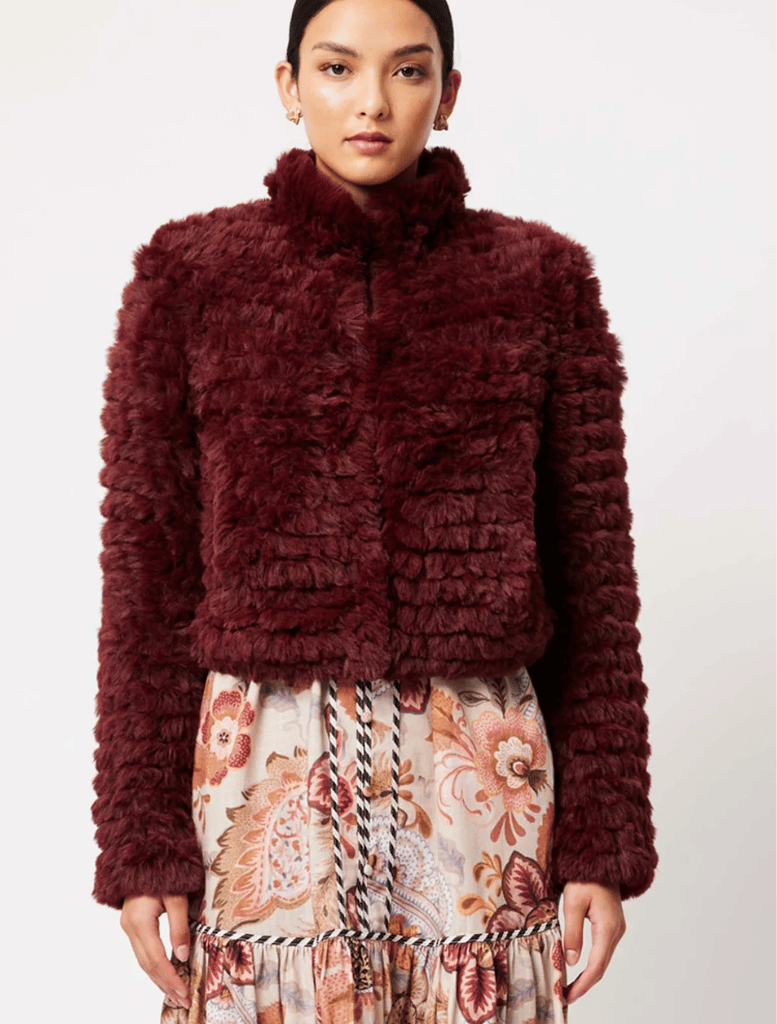 Altair Faux  Fur Cropped Knitted  Bomber  - Scarlet