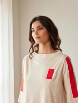 Contrast Sleeve Top - Sand/Red