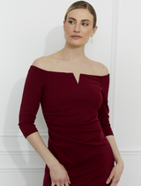 Off-shoulder Maxi Bodycon Dress - Burgundy