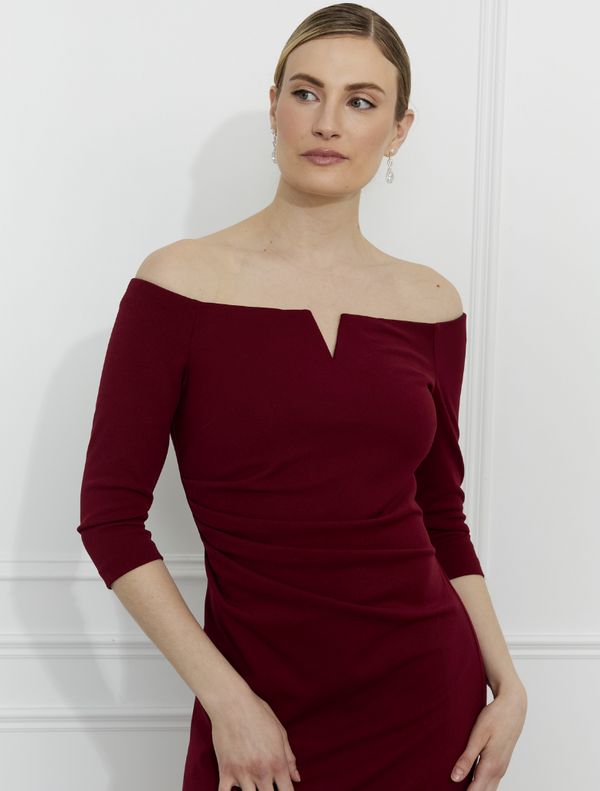 Off-shoulder Maxi Bodycon Dress - Burgundy