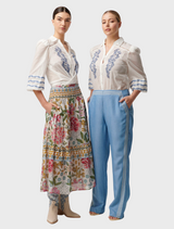 Fleurine Embroidered Cotton Slub Shirt - Milk