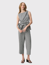 Gingham Tie Waist Sleeveless Top - Black/White
