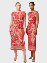 Monique Draped Neck Cupro Viscose Stretch Column Dress - Crimson Palms