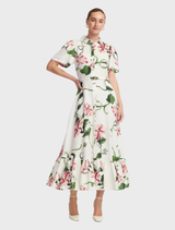 Becca Short Sleeve Midi Dress - Vine Print in Snow