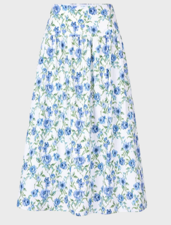 Floral High-Waisted Midi Skirt - Palace Blue