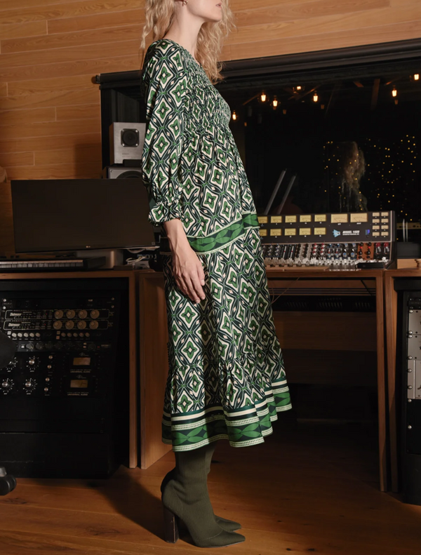 Shirr-ly Not! Dress - Green Geo