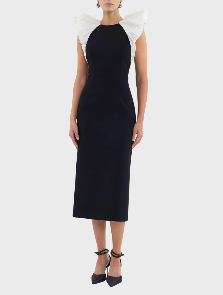 Eliza Puff Sleeve Midi Dress - Black