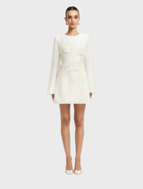 Suzanne Applique Bell Sleeve Mini Dress - Snow