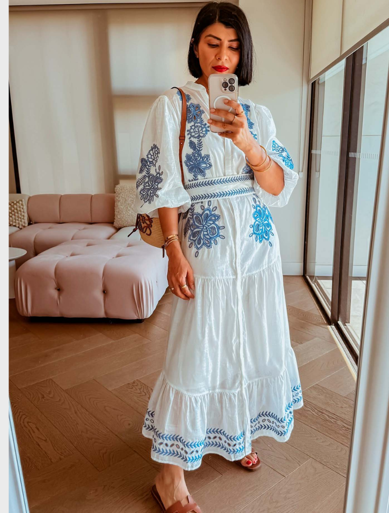 Gabriette Embroidered Cotton Slub Dress - Milk