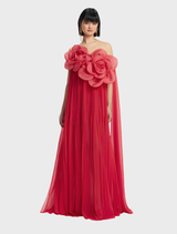 Jaclyn Draped Floor Length Dress - Scarlet