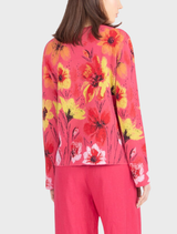 Jacquard Cardigan, Floral Pattern - Pink