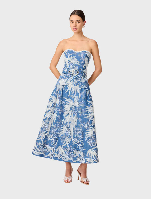 Anneliese Strapless Midi Dress - Blue/Ivory