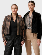 Rylie Reversible Placement Print Ponte & Faux Fur Jacket - Black Bromegrass