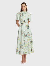 Bianca Short Sleeve Midi Dress - Posy Print in Mint
