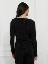 Glamorous Ruched V-neck Pullover - Black