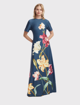Alice Short Sleeve Maxi Dress – Lily Print in Indigo