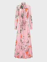 Lilith Tie Neck Maxi Dress - Lavish Print in Pink