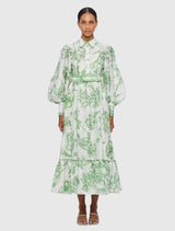 Stephania Midi Dress - Harmony Print in Celadon