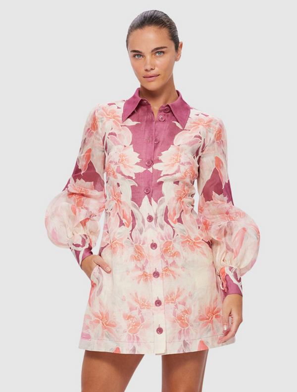Luminous Silk Linen Mini Dress - Orient Print