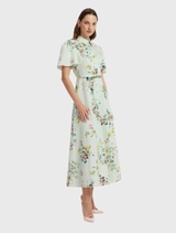 Bianca Short Sleeve Midi Dress - Posy Print in Mint