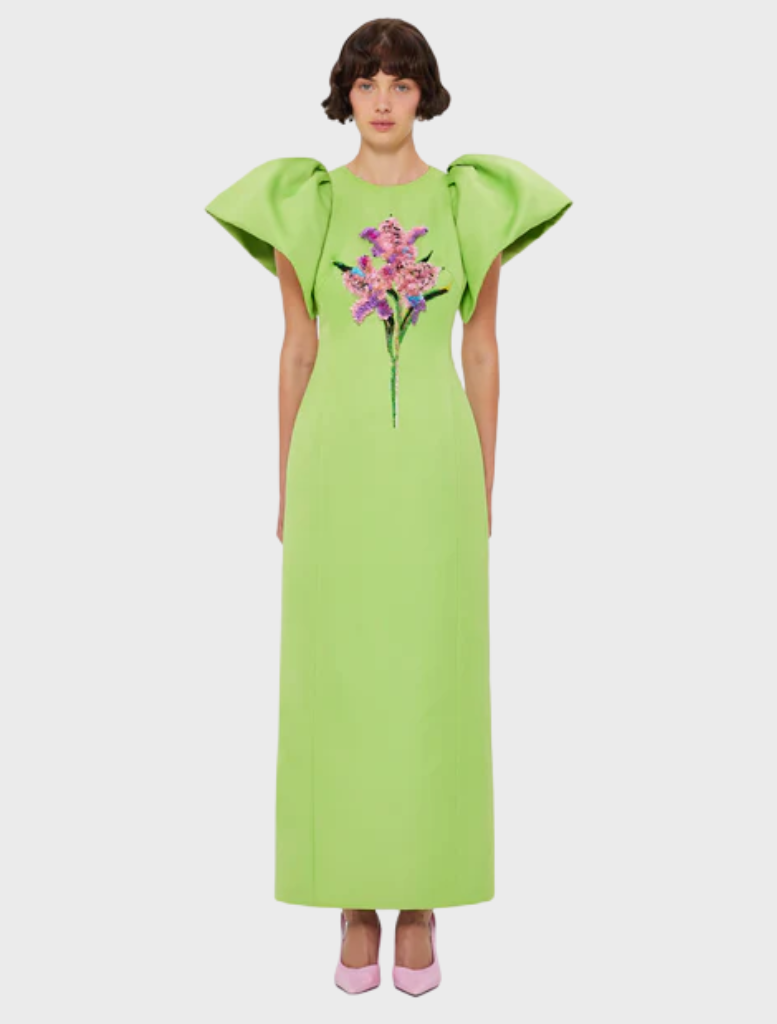Lucinda Embellished Maxi Dress - Lily Print in Parakeet