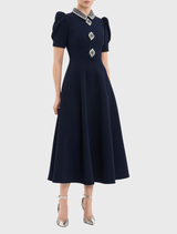 Crown Jewel Short Sleeve Midi Dress - Sapphire