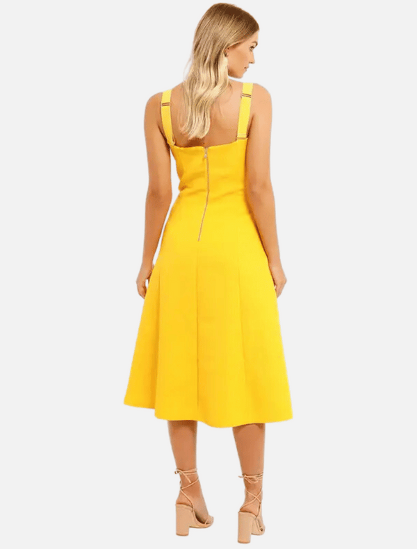 Calla V- Wire Midi Dress - Yellow
