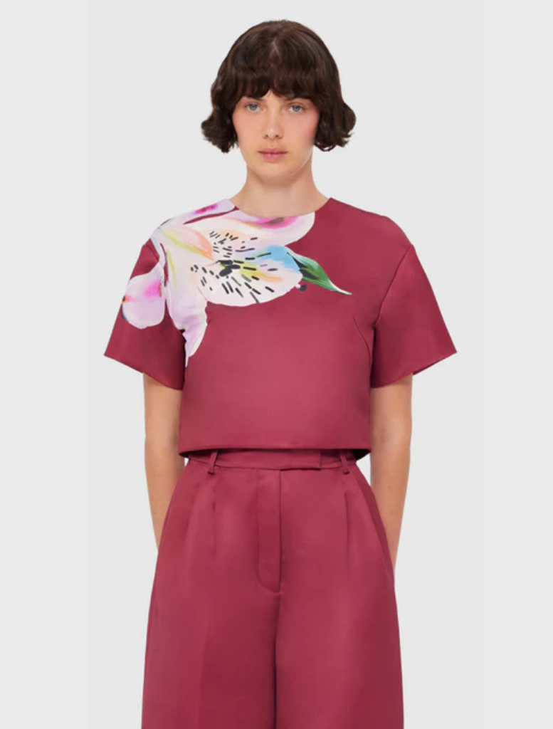 Indie Sleeve Top - Lily Print in Burgundy