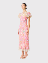 Nathalie Puff Sleeve Gown - Pink Floral