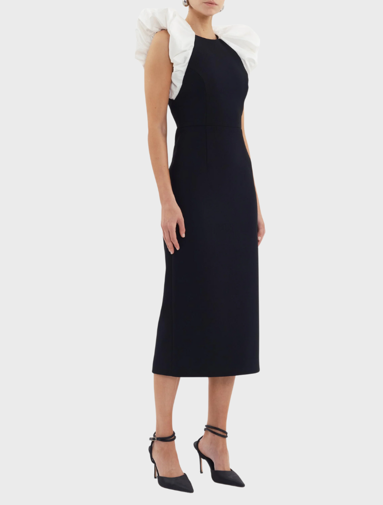 Eliza Puff Sleeve Midi Dress - Black