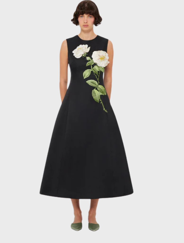 Cleo Embellished Sleeveless Midi Dress - White Rose Print
