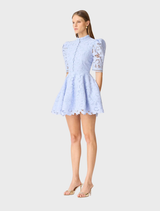 Lacy Puff Sleeve Mini Dress - Powder Blue