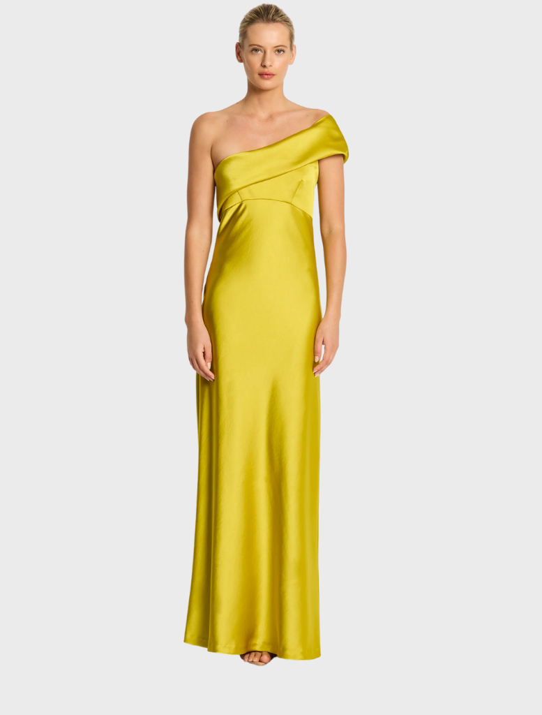 Kirsten One Shoulder Gown - peridot gold