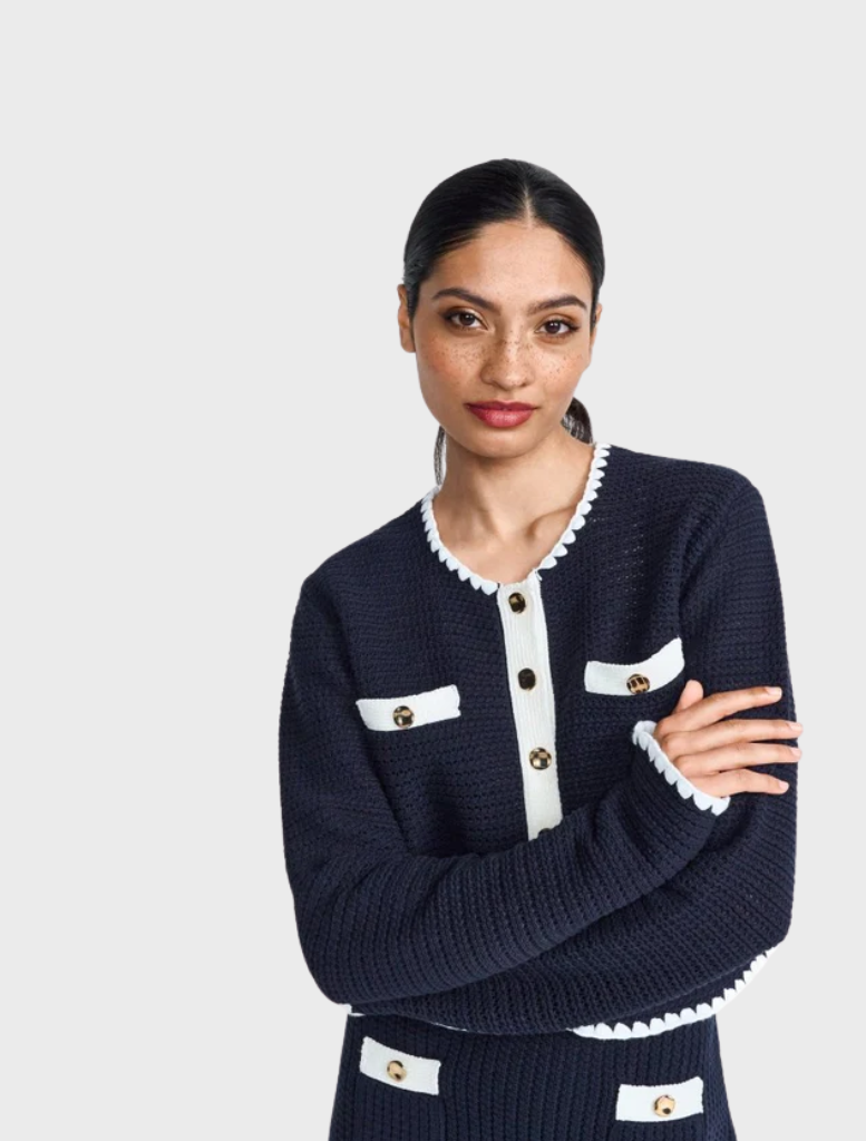 Dark Blue Cardigan with Buttons - Midnight Blue