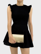 Maddie Metallic Embossed Foldover Clutch - Gold