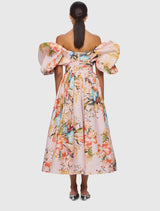 Matilda Puff Sleeve Midi Dress - Opulent Print in Blush