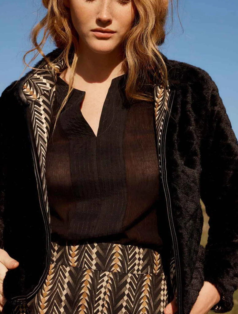 Rylie Reversible Placement Print Ponte & Faux Fur Jacket - Black Bromegrass