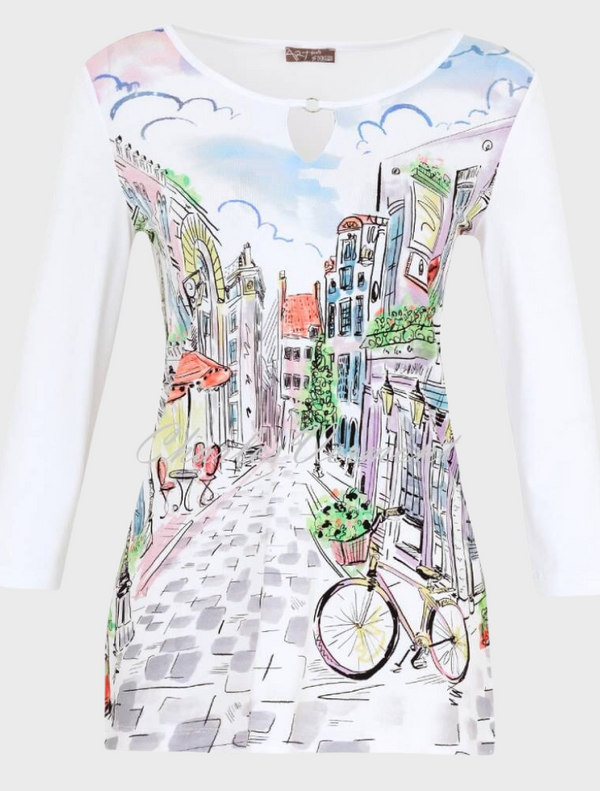 Sunday Afternoon Top With Keyhole Neckline -  White / Multi