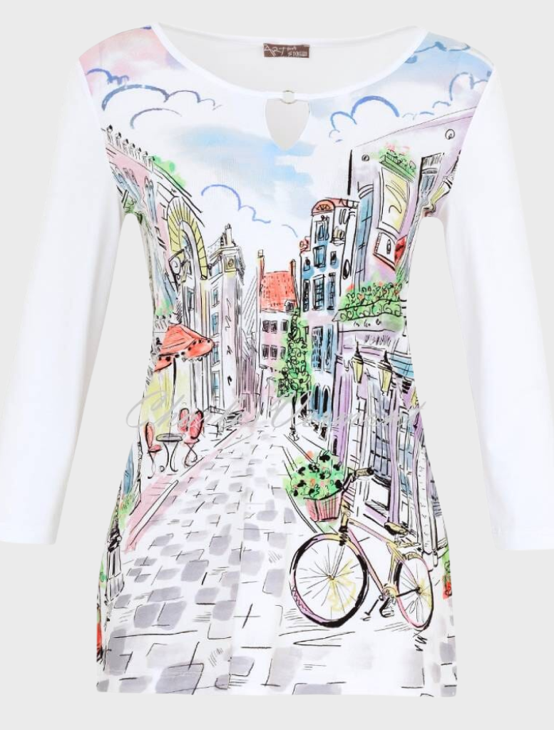 Sunday Afternoon Top With Keyhole Neckline -  White / Multi