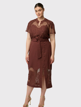 Solene Cotton Blend Lace Short Sleeve Top - Rosewood