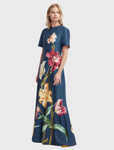 Alice Short Sleeve Maxi Dress – Lily Print in Indigo