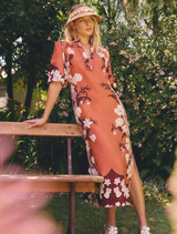 Gisela Linen Viscose Printed Column Midi Dress - Amber Vine